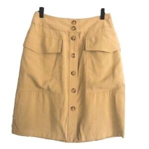 A New Day Skirt Women 2 Tan High Rise Button Front A Line Utility Workwear Chic
